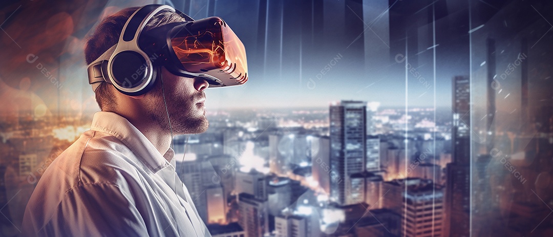 Médico usando fone de ouvido VR para analisar o holograma do cérebro humano e outras partes do corpo com tecnologia futurista de realidade virtual.