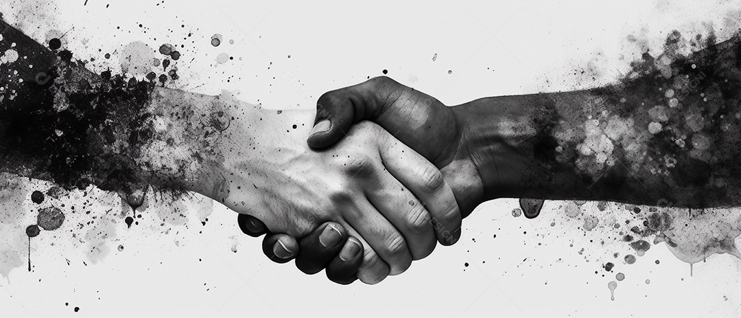 Duas mãos tremendo em um fundo de dupla exposição com construção de negócios.