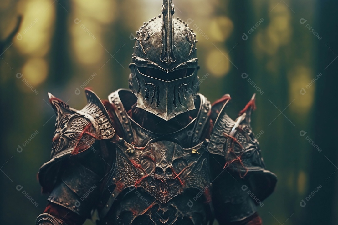 Lutador guerreiro medieval usando armadura de ferro. fotografia ilustração.