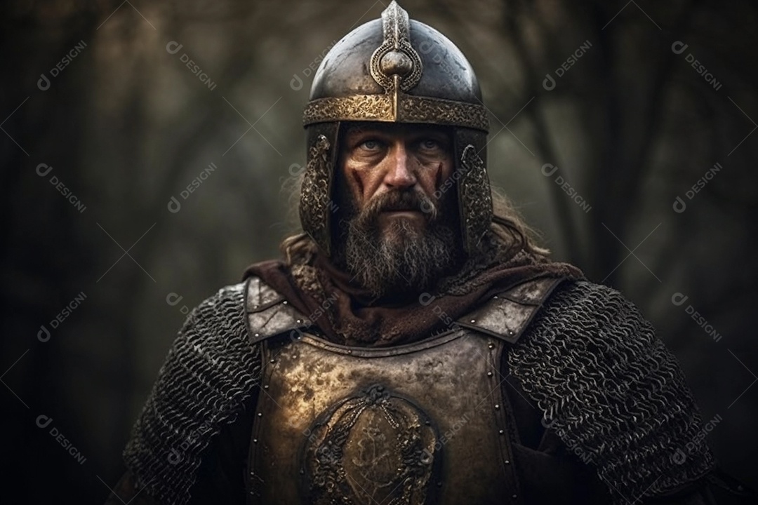 Lutador guerreiro medieval usando armadura de ferro. fotografia ilustração.