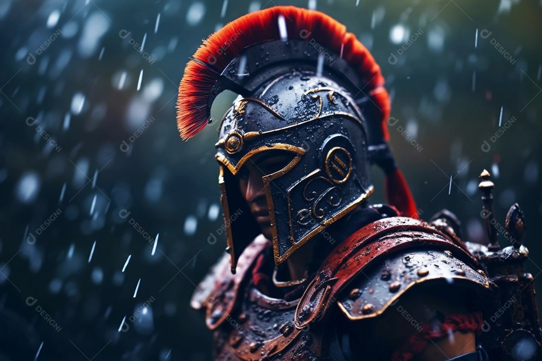 lutador guerreiro medieval usando armadura de ferro. fotografia ilustração.