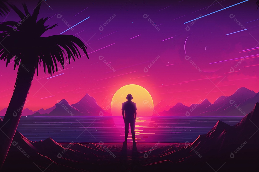 Samurai cyberpunk com cor neon.