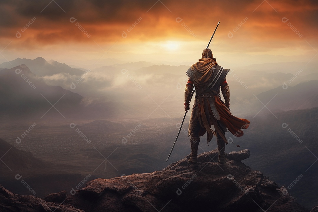 Lutador guerreiro medieval usando armadura de ferro. fotografia ilustração.