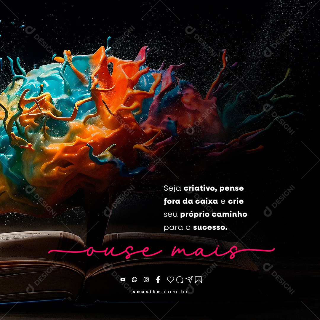 Seja Criativo Pense Fora Da Caixa Frase Motivacional Social Media PSD Editável