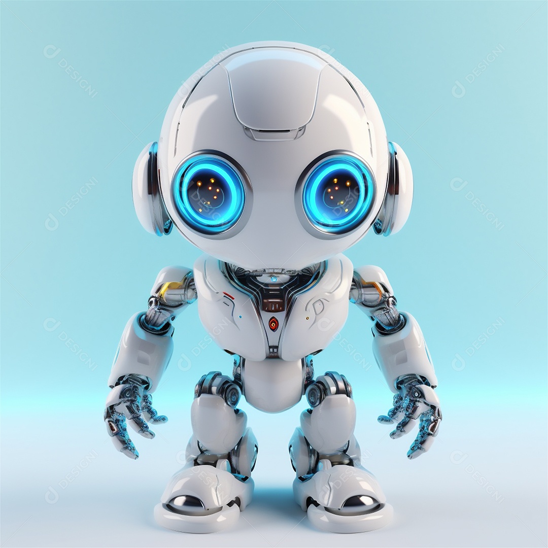 Pequeno robô bonito engraçado assistente virtual bot isolado no branco