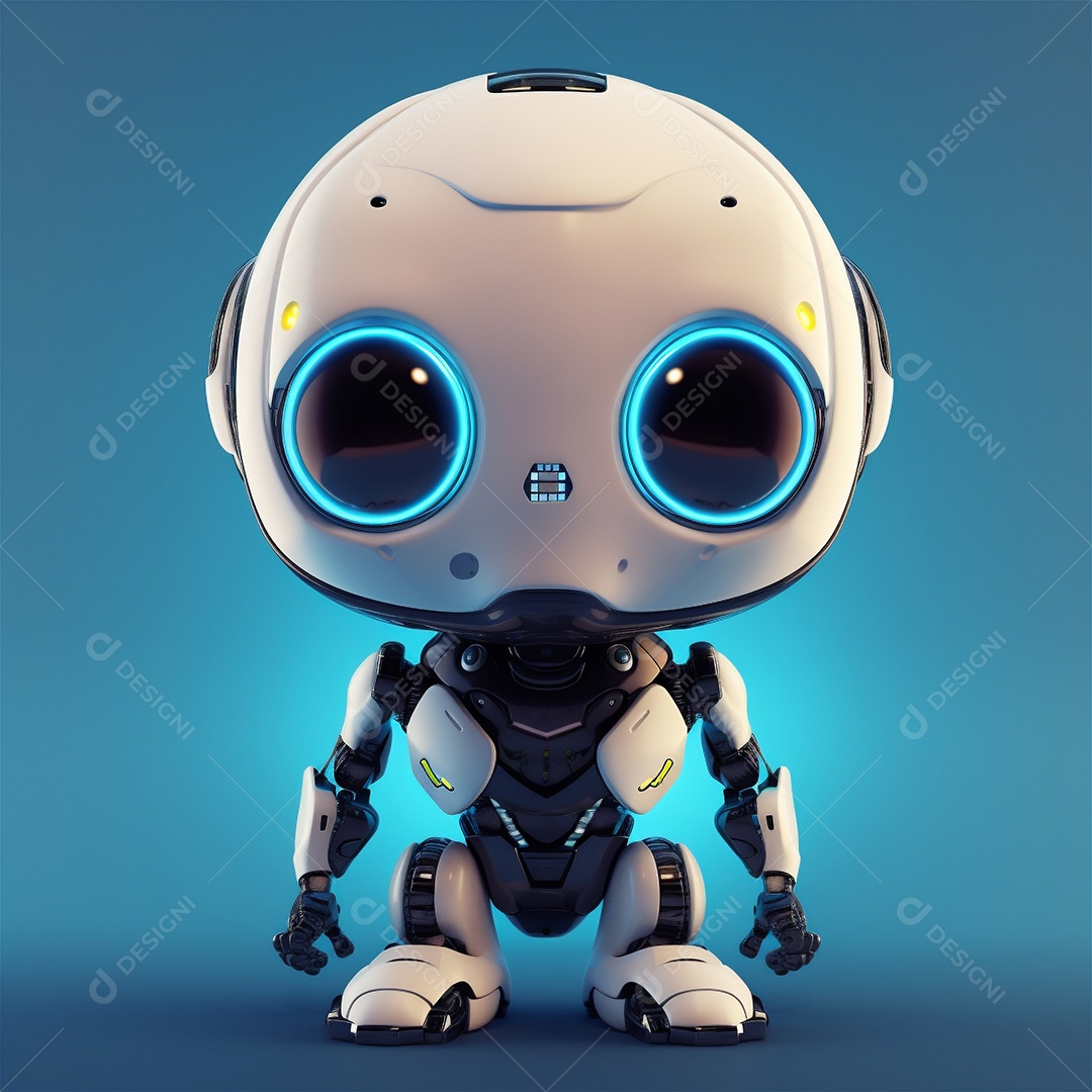 Pequeno robô bonito engraçado assistente virtual bot isolado no branco