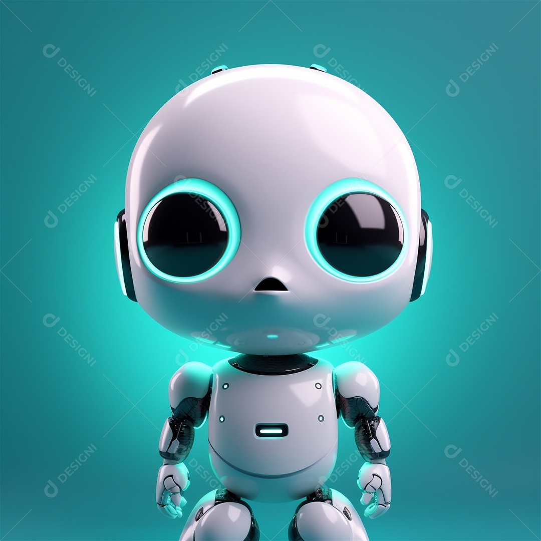 Pequeno robô bonito engraçado assistente virtual bot isolado no branco