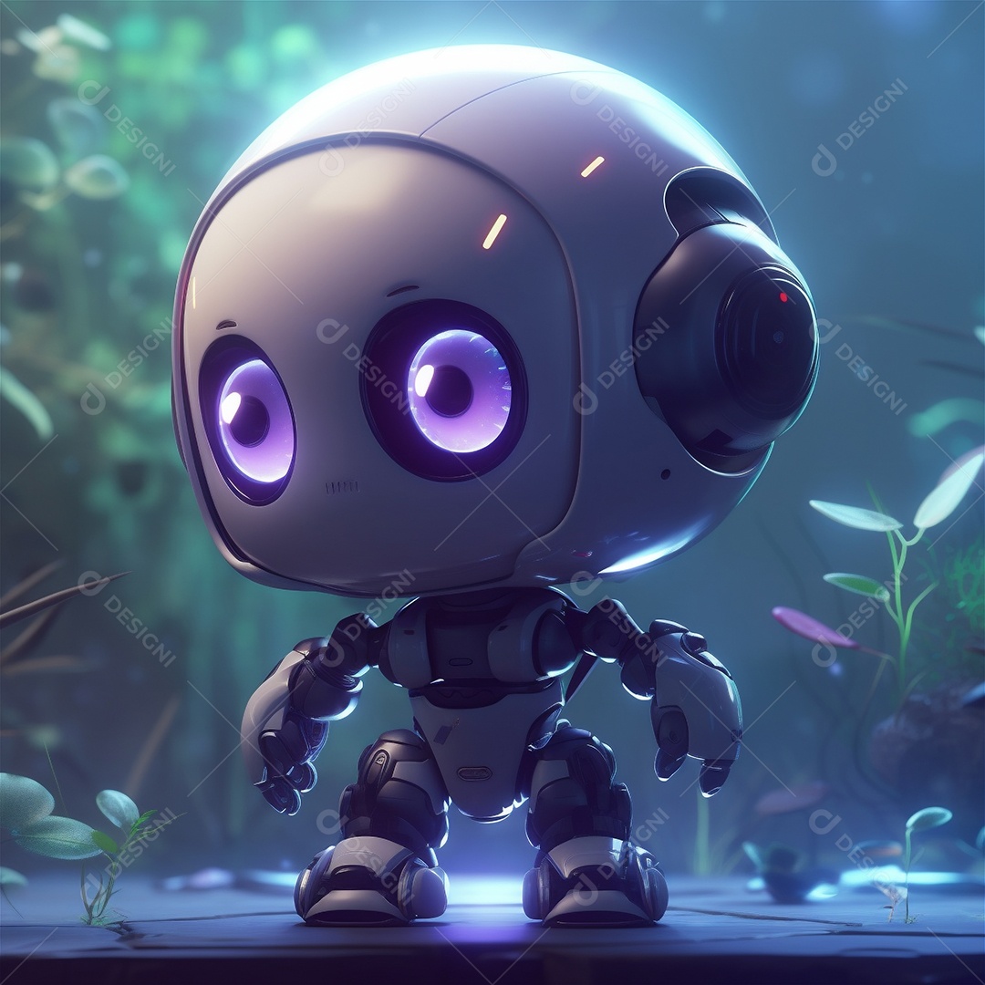 Pequeno robô bonito engraçado assistente virtual bot isolado no branco