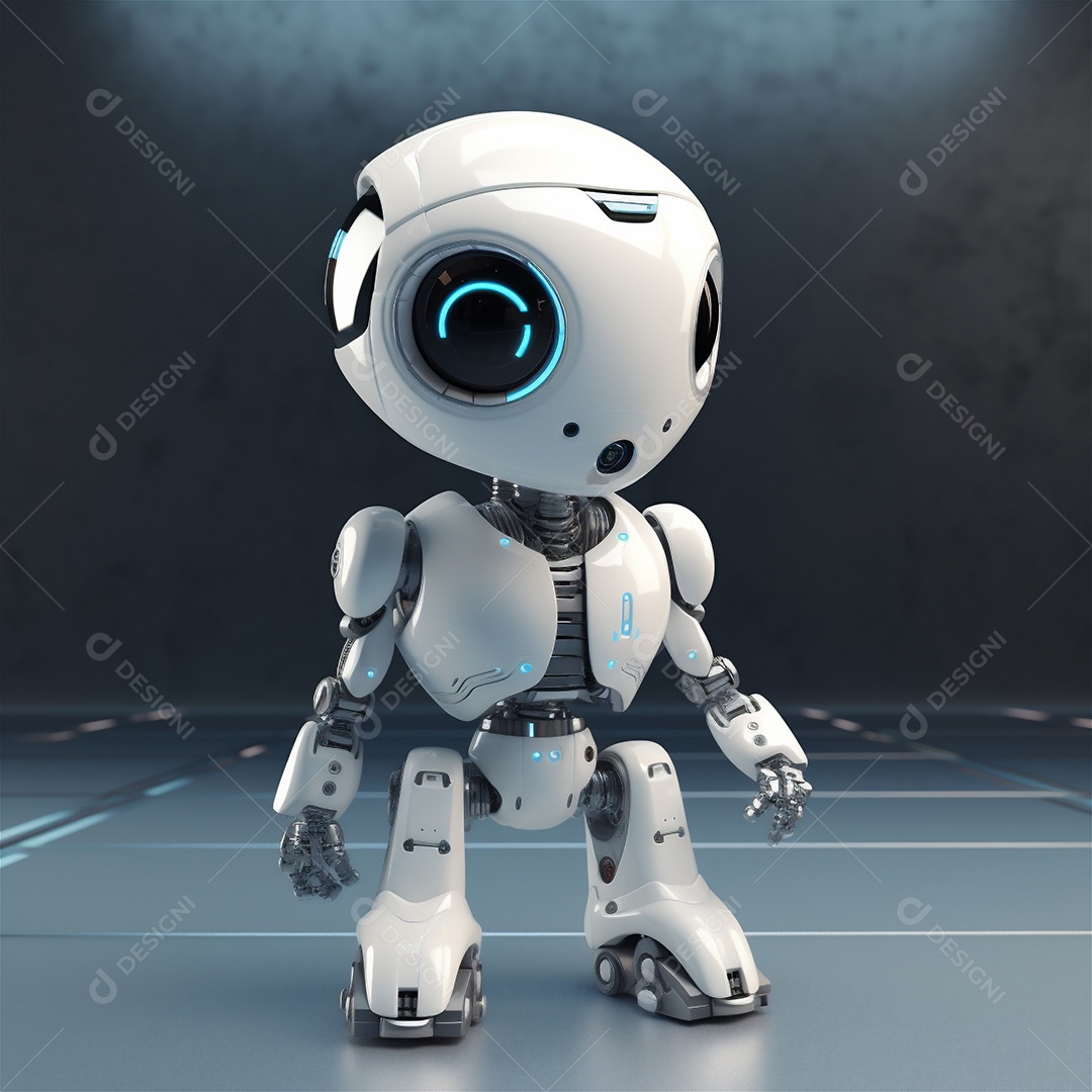 Pequeno robô bonito engraçado assistente virtual bot isolado no branco