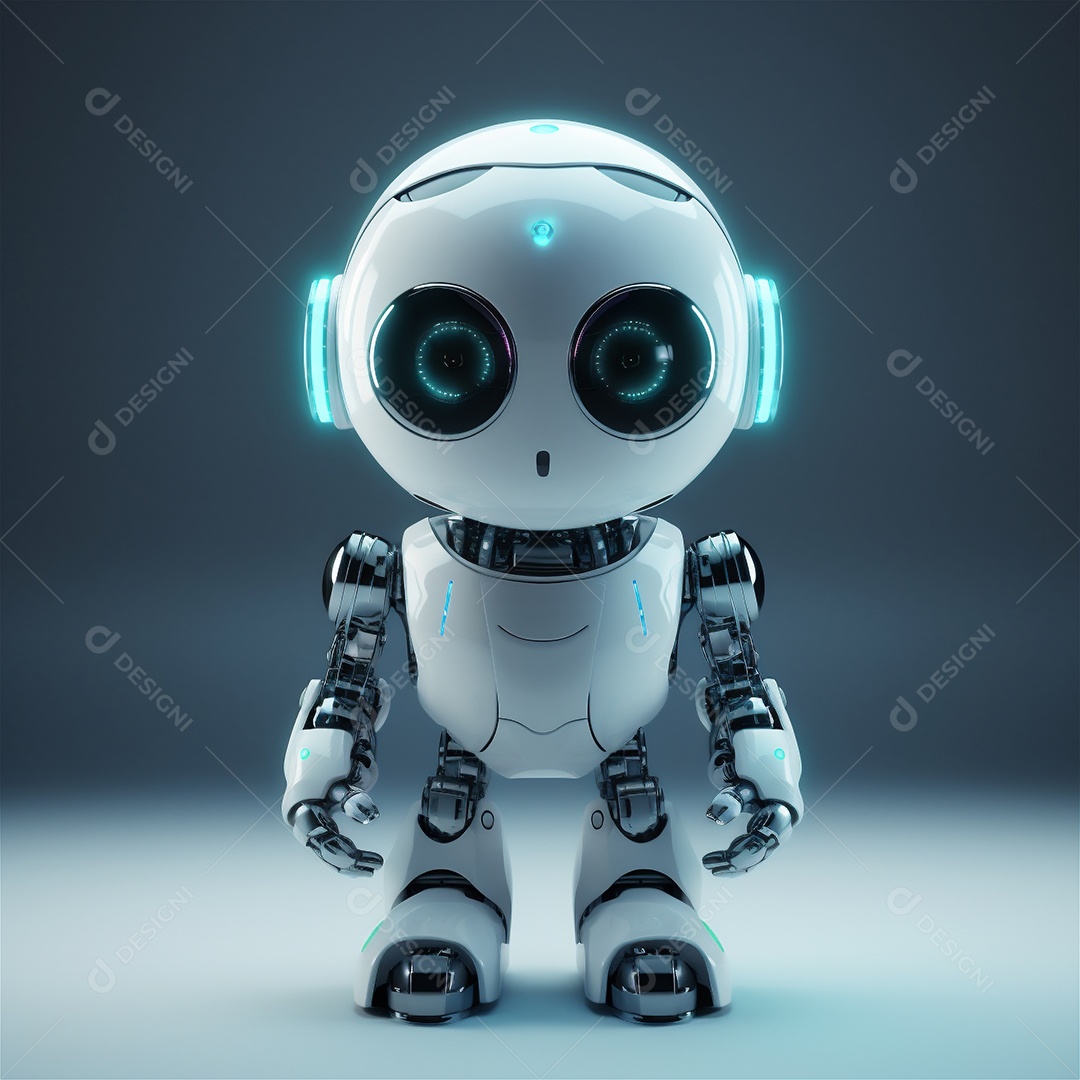 Pequeno robô bonito engraçado assistente virtual bot isolado no branco