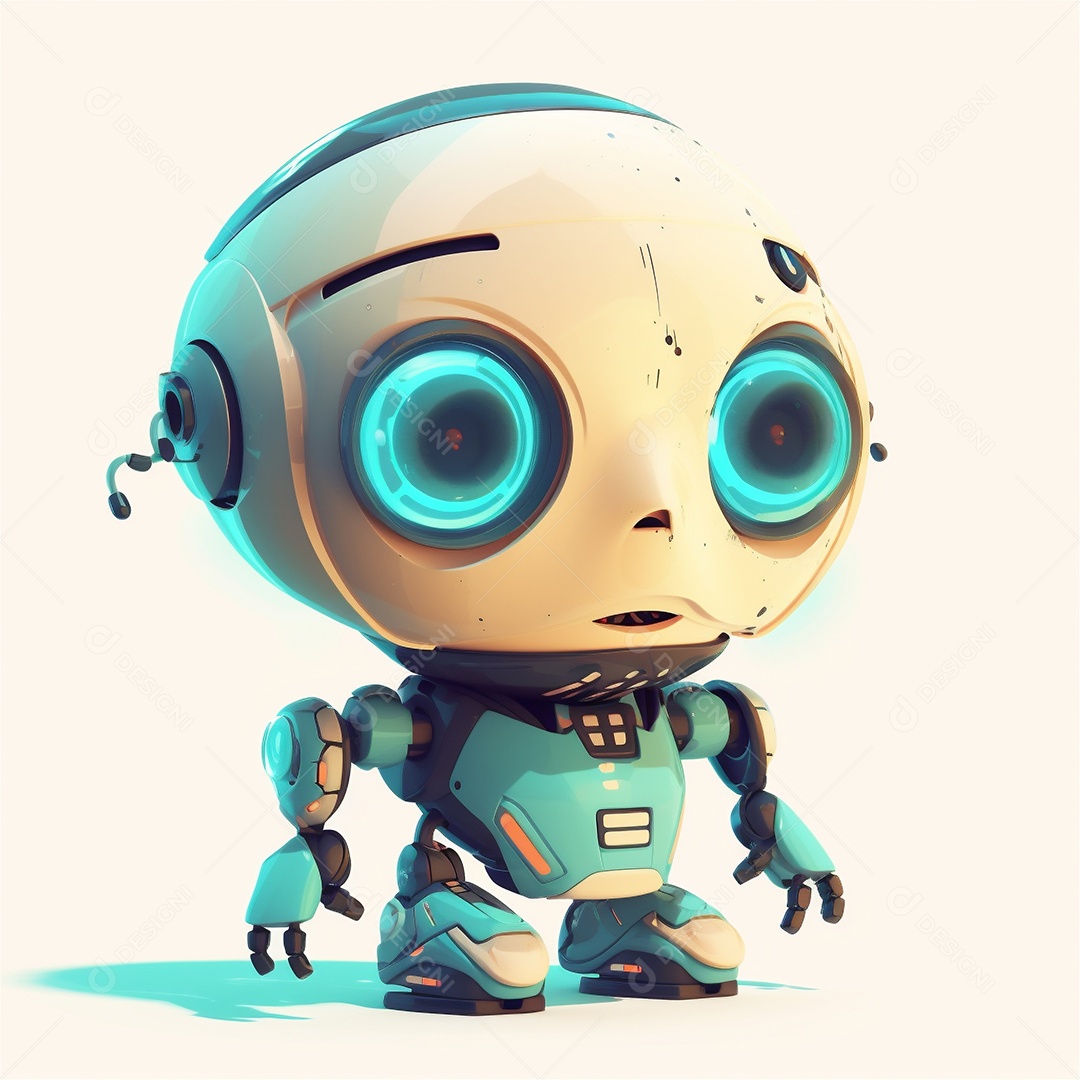 Pequeno robô bonito engraçado assistente virtual bot isolado no branco