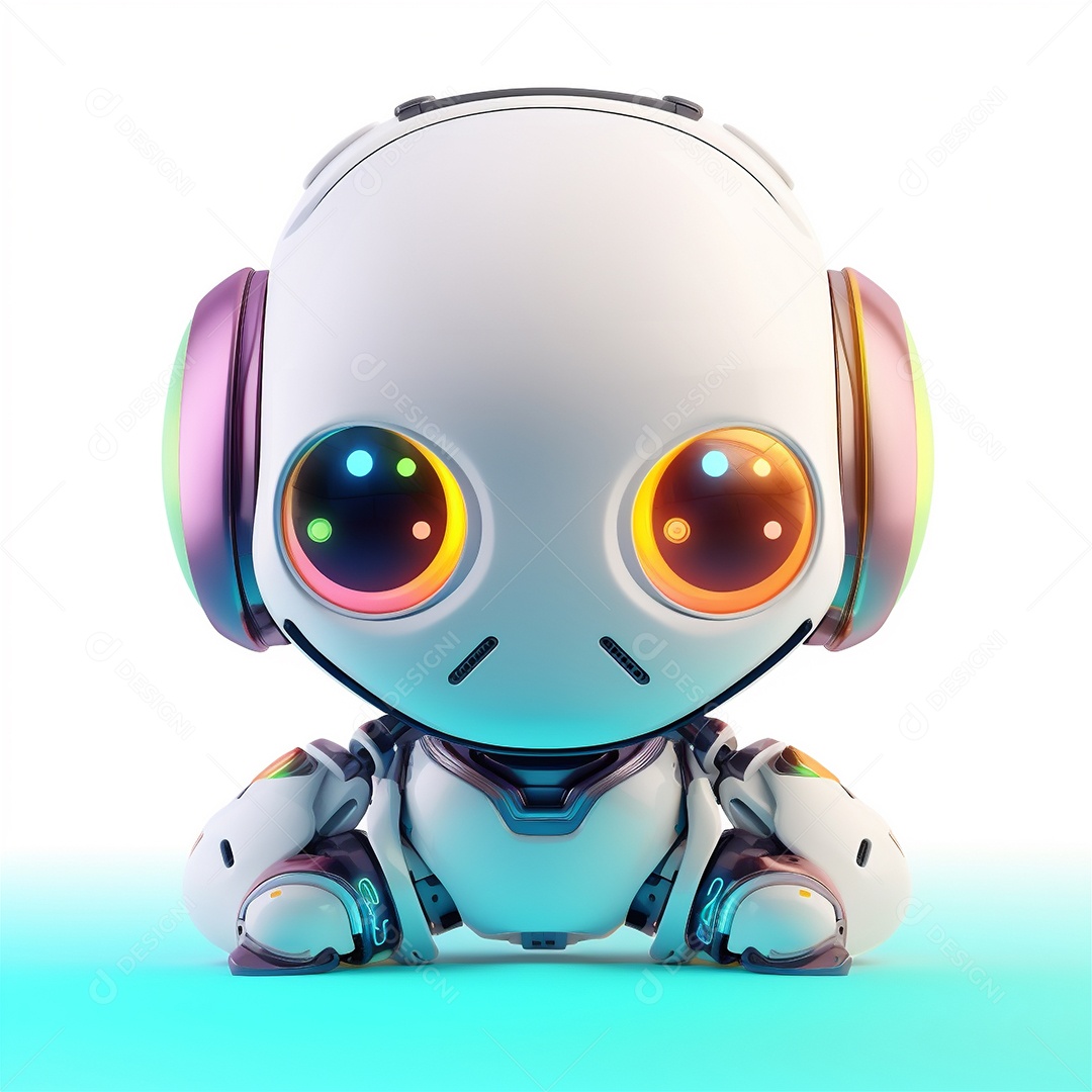 Pequeno robô bonito engraçado assistente virtual bot isolado no branco