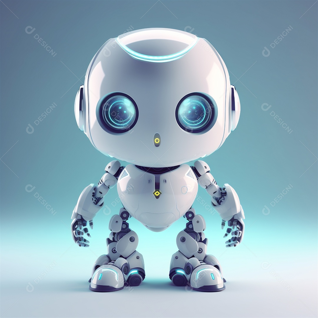 Pequeno robô bonito engraçado assistente virtual bot isolado no branco