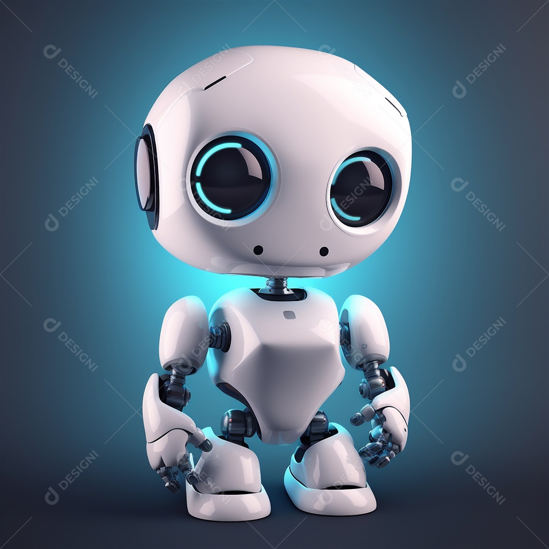 Pequeno robô bonito engraçado assistente virtual bot isolado no branco