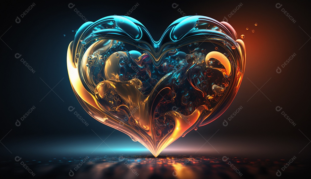 Ilustração de coração colorido sobre fundo escuro