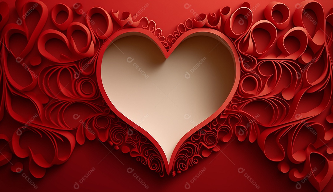 Decoração de coração com voltas vermelhas