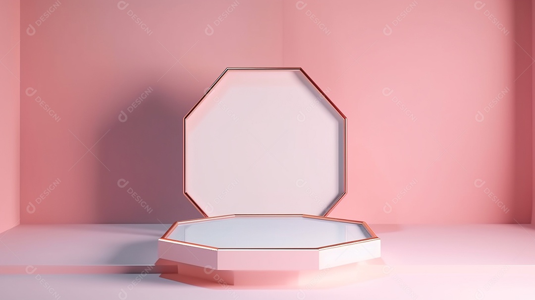 Pódio de placa hexagonal em fundo rosa exposição de produtos