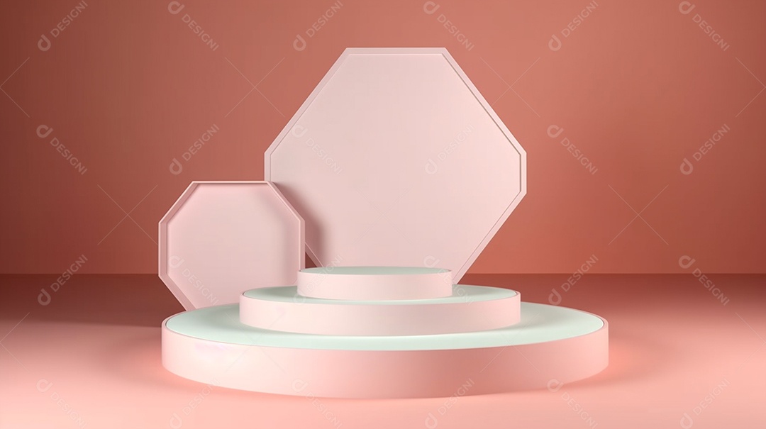 Pódio de placa hexagonal em fundo rosa exposição de produtos