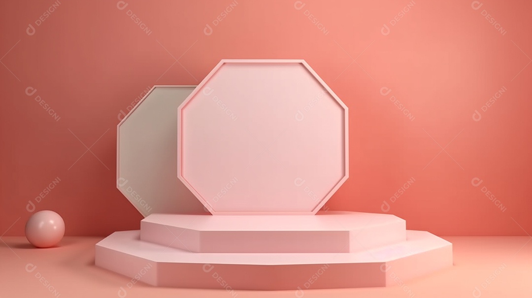 Pódio de placa hexagonal em fundo rosa exposição de produtos