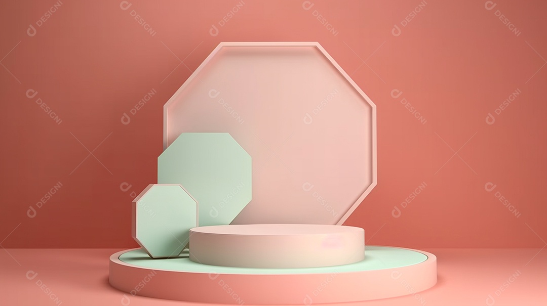 Pódio de placa hexagonal em fundo rosa exposição de produtos