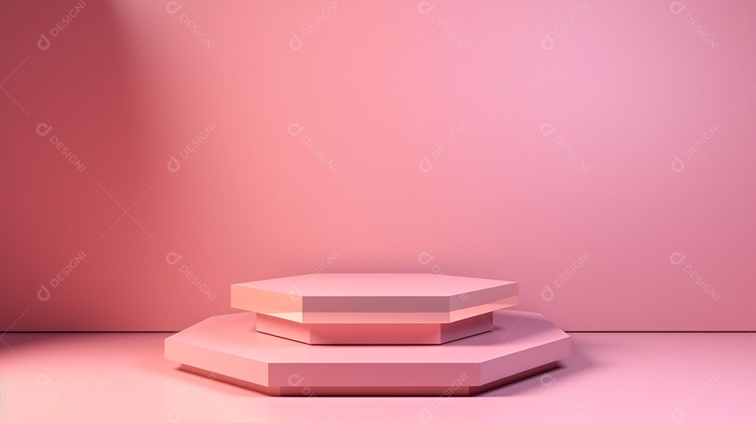 Pódio de placa hexagonal em fundo rosa exposição de produtos