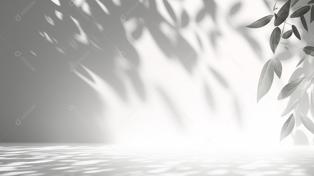 Fundo claro minimalista com folhagem desfocada