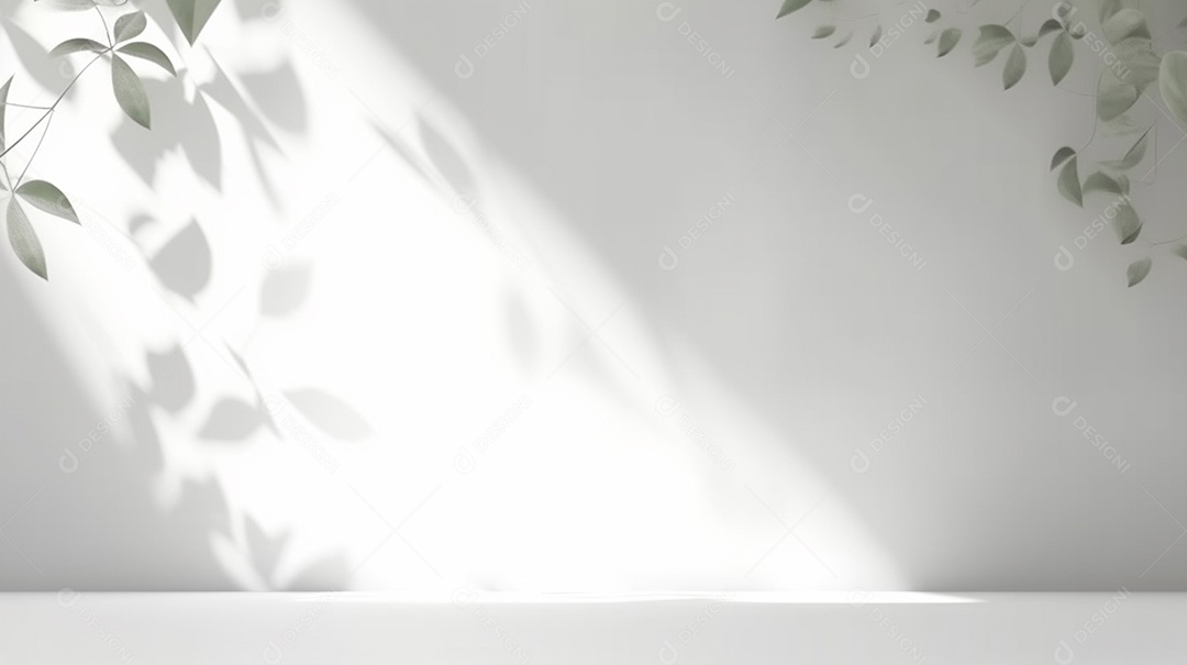 Fundo claro minimalista com folhagem desfocada