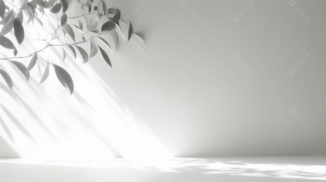 Fundo claro minimalista com folhagem desfocada