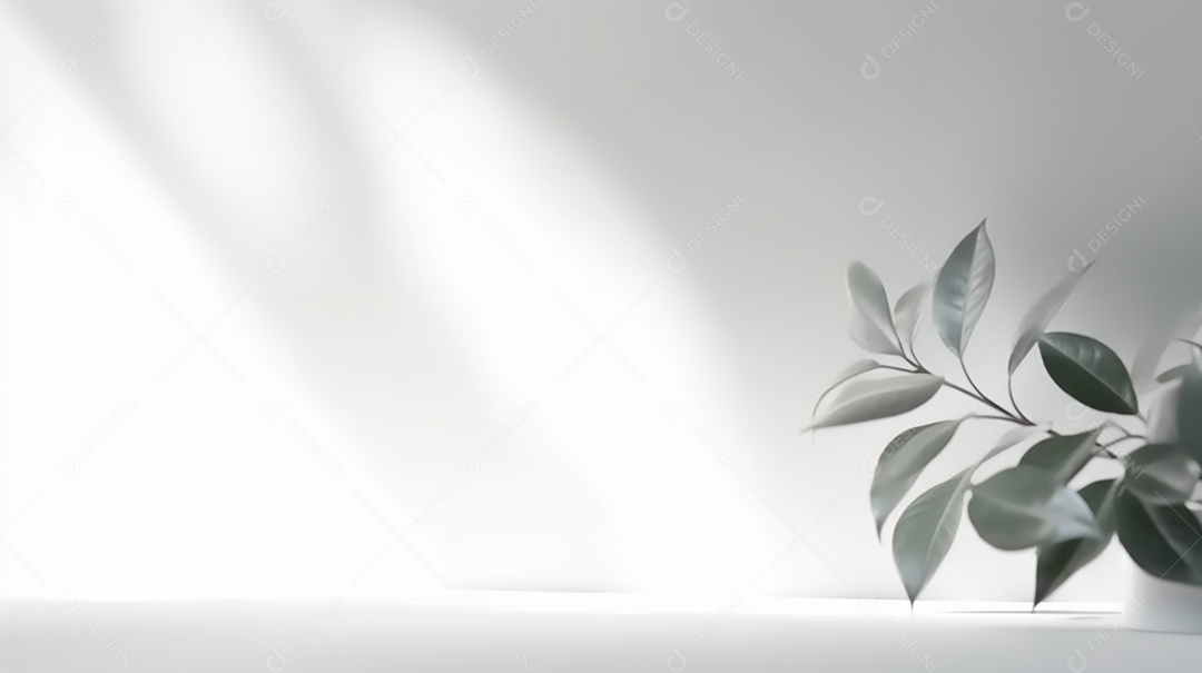 Fundo claro minimalista com folhagem desfocada