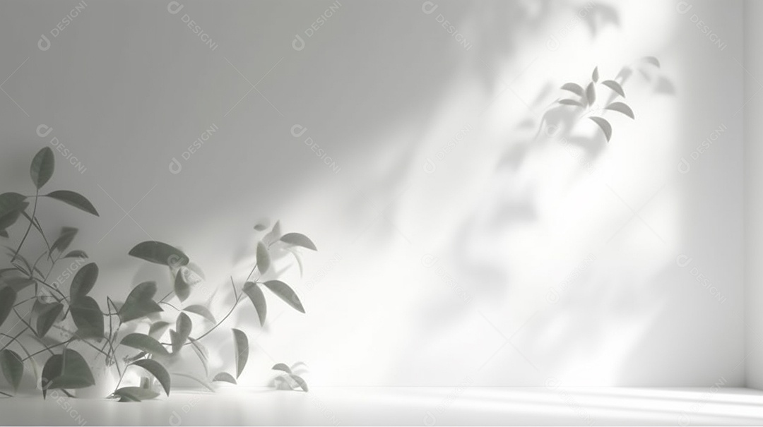 Fundo claro minimalista com folhagem desfocada