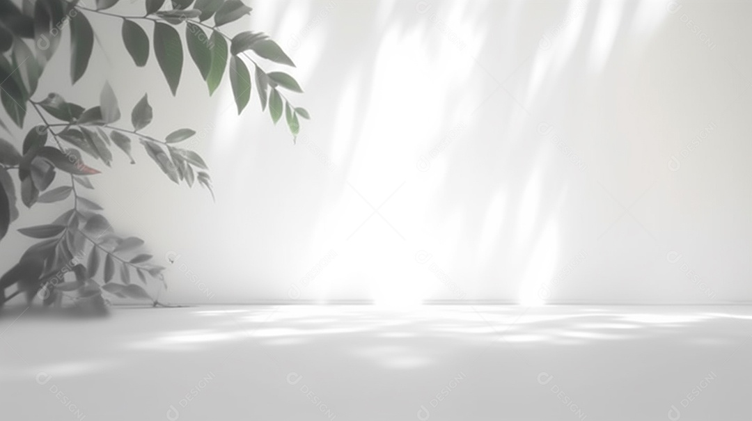 Fundo claro minimalista com folhagem desfocada