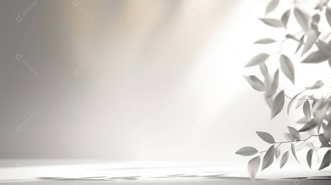 Fundo claro minimalista com folhagem desfocada