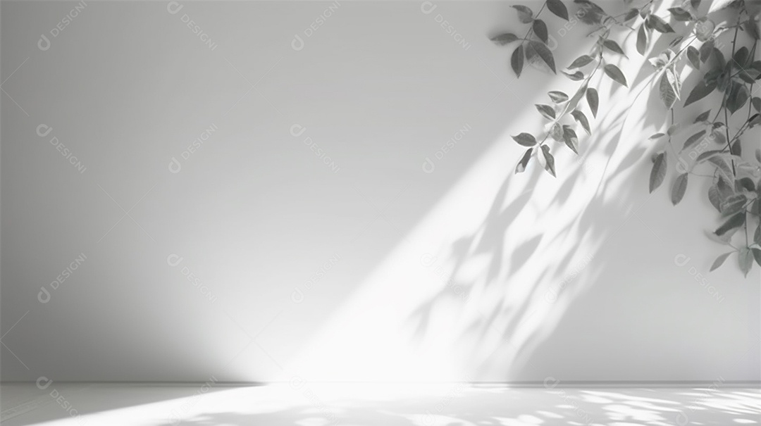 Fundo claro minimalista com folhagem desfocada