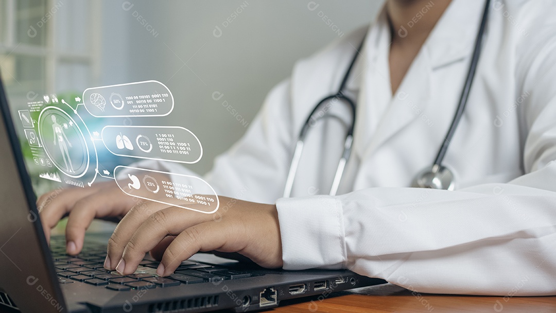 Os médicos usam computadores para pesquisar informações médicas.