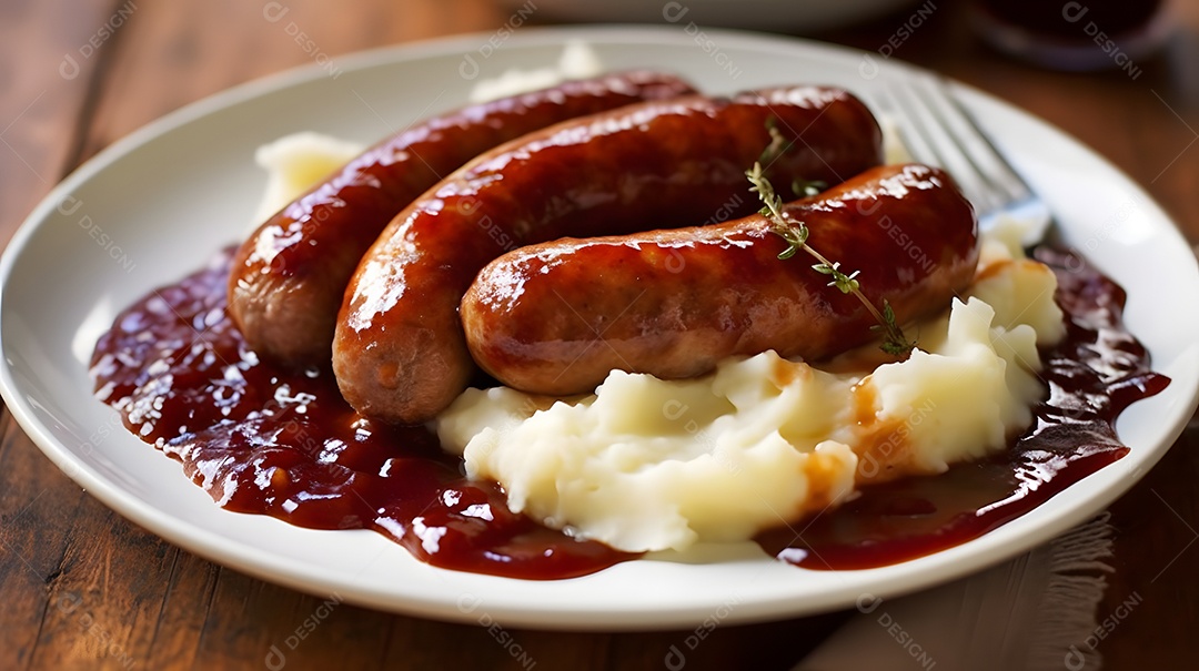 Prato Com Linguiça Purê e Molho