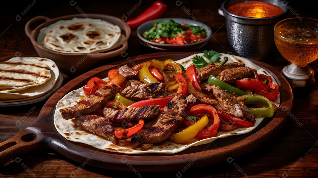 Prato De Comida Fajita Carne Com Pimentas