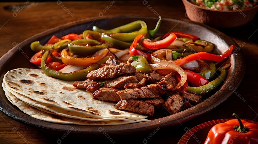 Prato De Comida Fajita Carne Com Pimentas