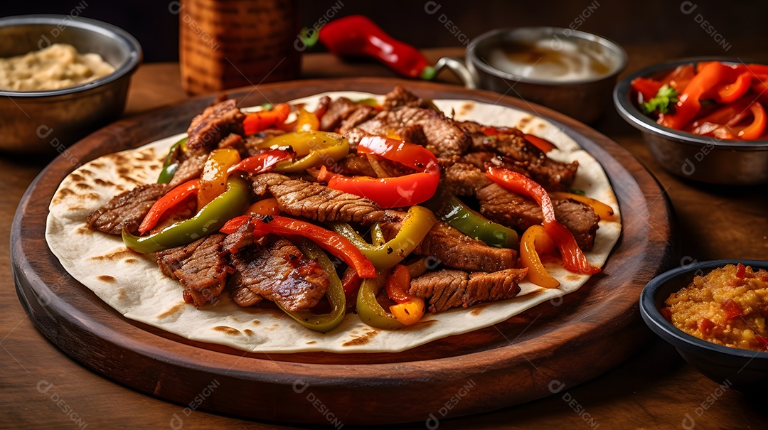Prato De Comida Fajita Carne Com Pimentas