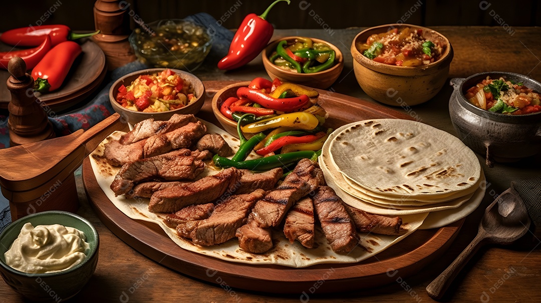 Prato De Comida Fajita Carne Com Pimentas