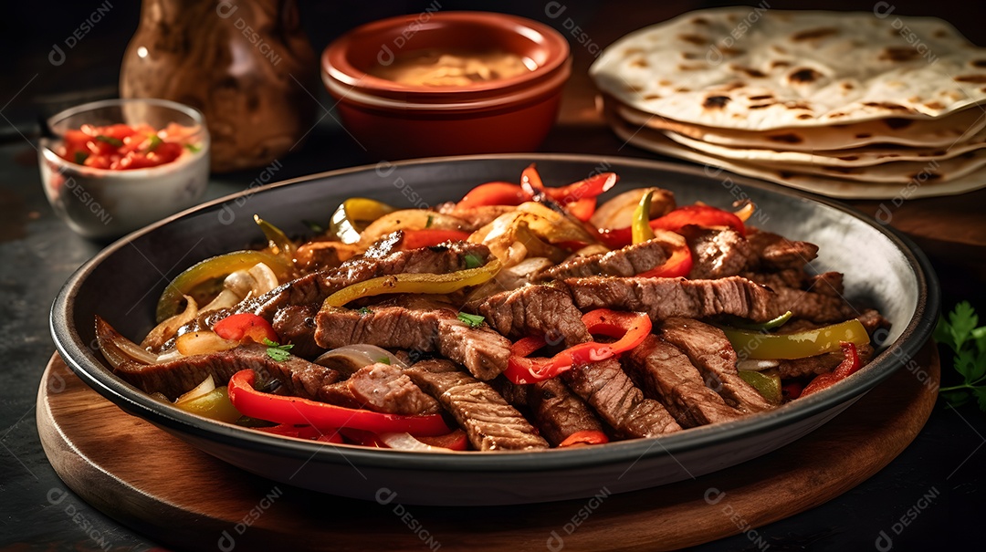 Prato De Comida Fajita Carne Com Pimentas