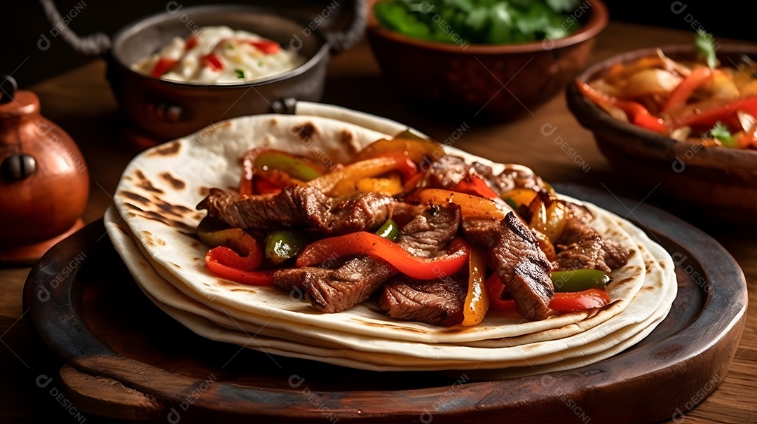 Prato De Comida Fajita Carne Com Pimentas