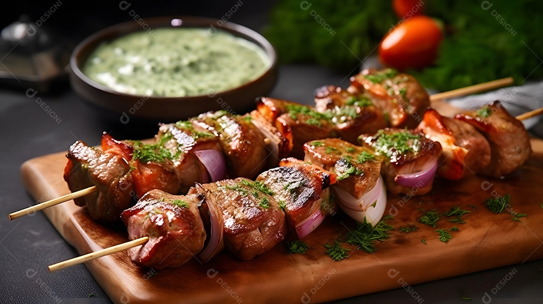 Espetinhos Grelhados Sobre Folhas De Alface