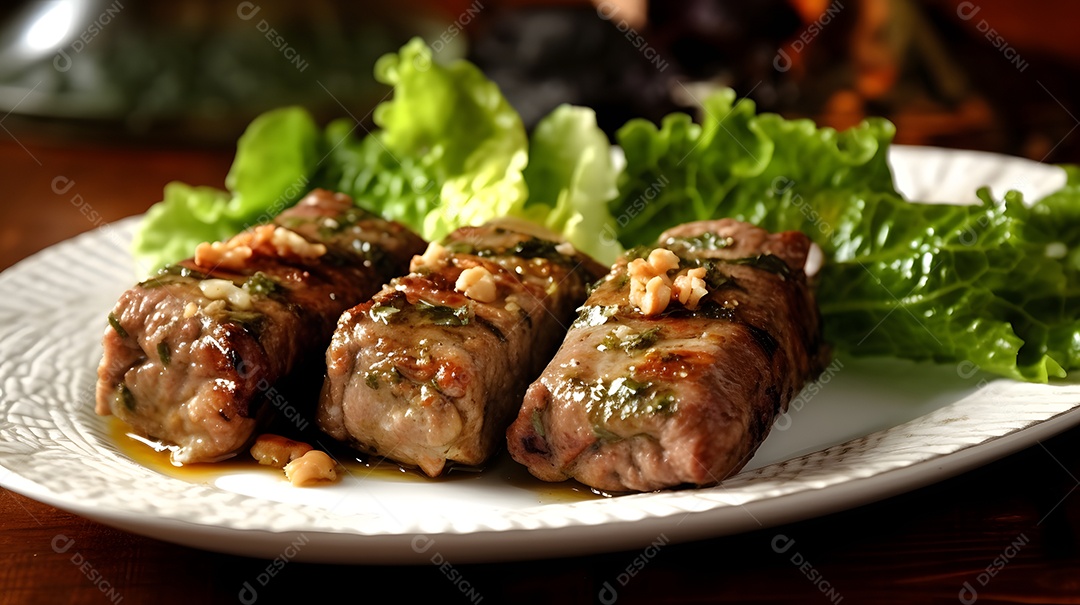 Espetinhos Grelhados Sobre Folhas De Alface