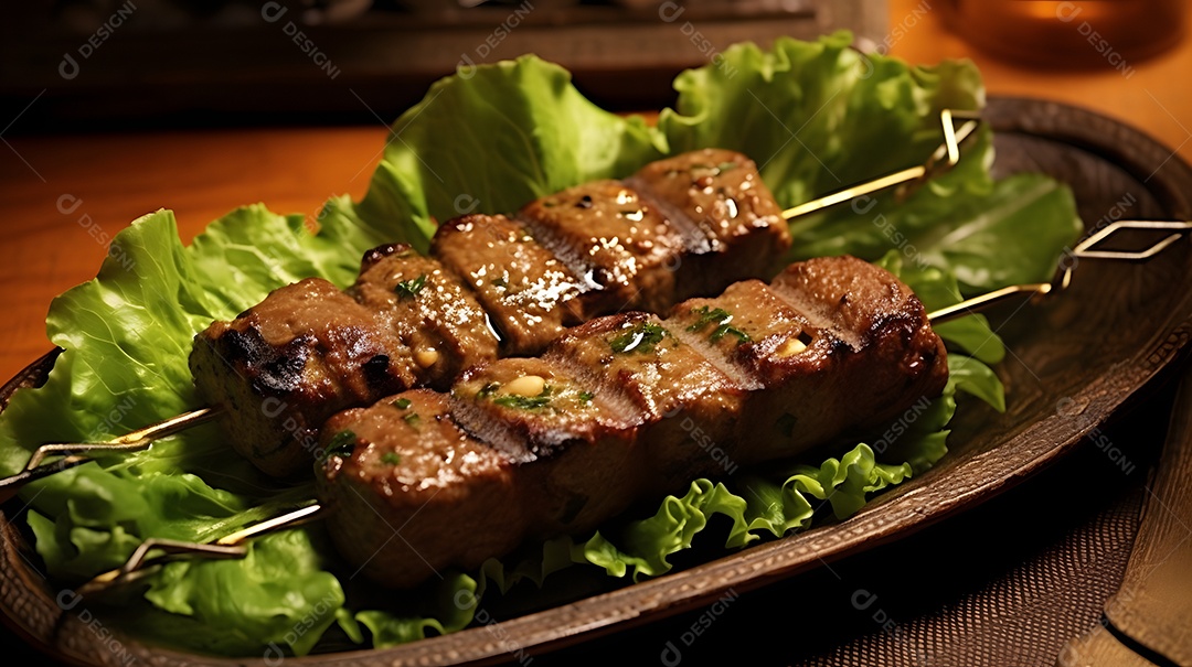 Espetinhos Grelhados Sobre Folhas De Alface