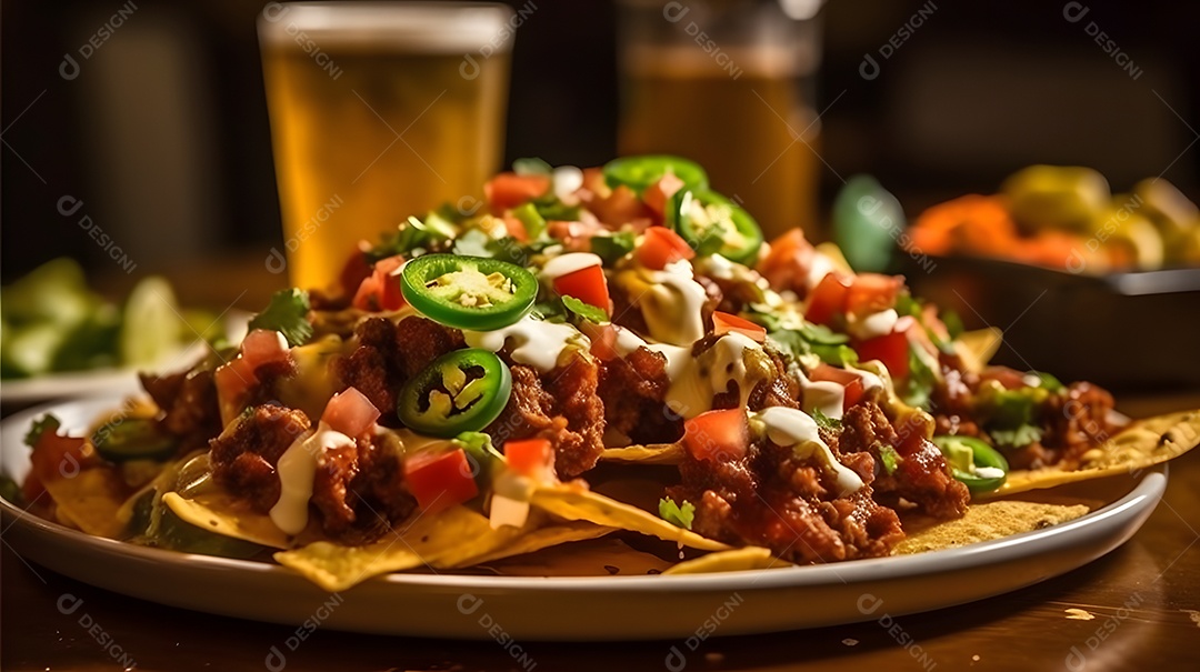 Prato De Comida Nachos De Queijo Com Carne Guacamole e Salsa