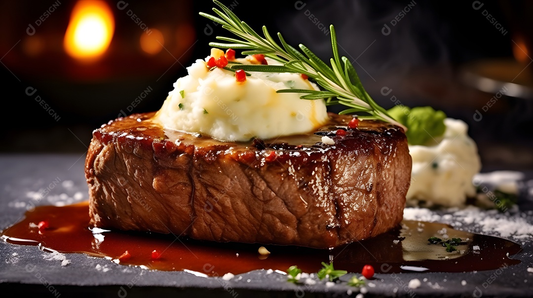 Prato De Bife De Filé Mignon Com Purê De Batata Ao Lado