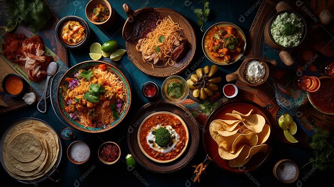 Vários Prato De Comida Em Restaurante