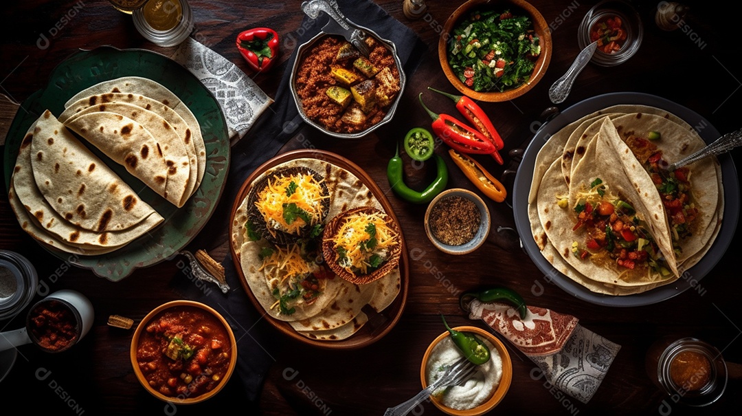 Vários Prato De Comida Em Restaurante