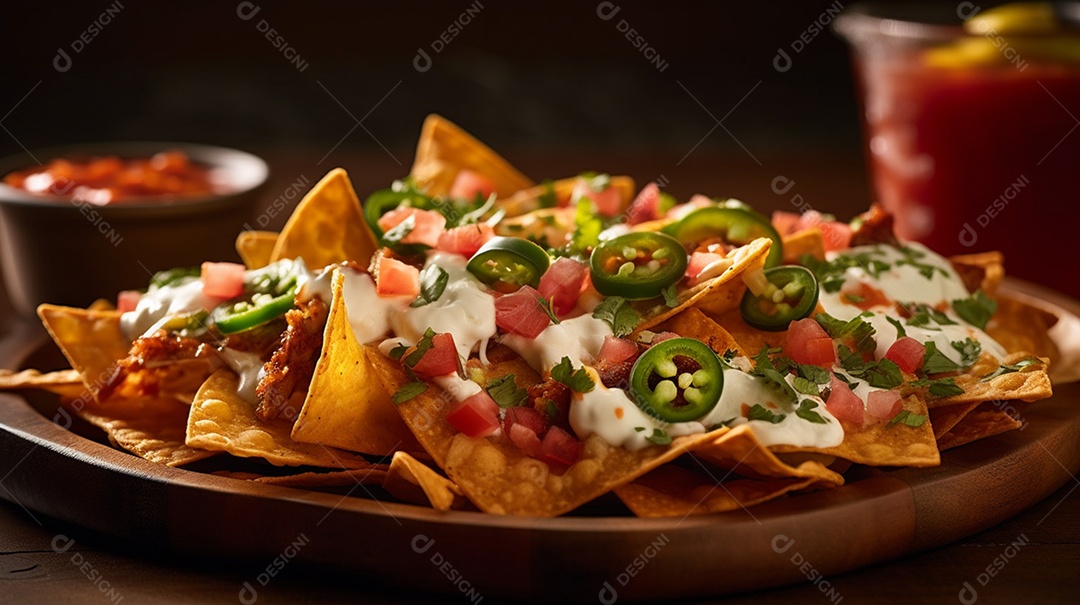 Prato De Comida Nachos De Queijo Com Carne Guacamole e Salsa