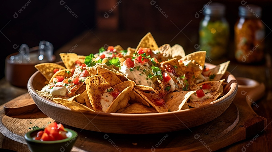 Prato De Comida Nachos De Queijo Com Carne Guacamole e Salsa